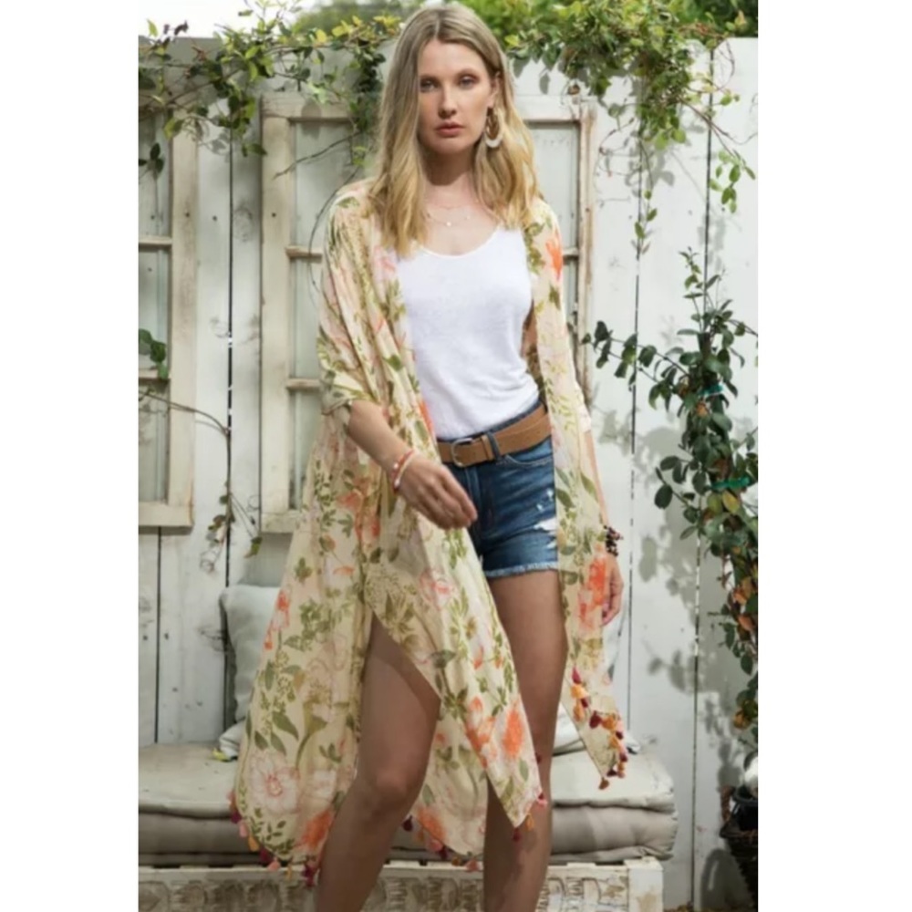 SOLD OUT Poets Garden Floral Tassel Boho Kimono Wrap - Picture 6 of 8